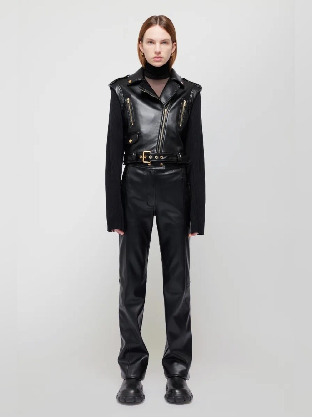 Jonathan Simkhai Belene Jacket Vegan Leather Knit Sleeves Size M - Picture 3 of 16